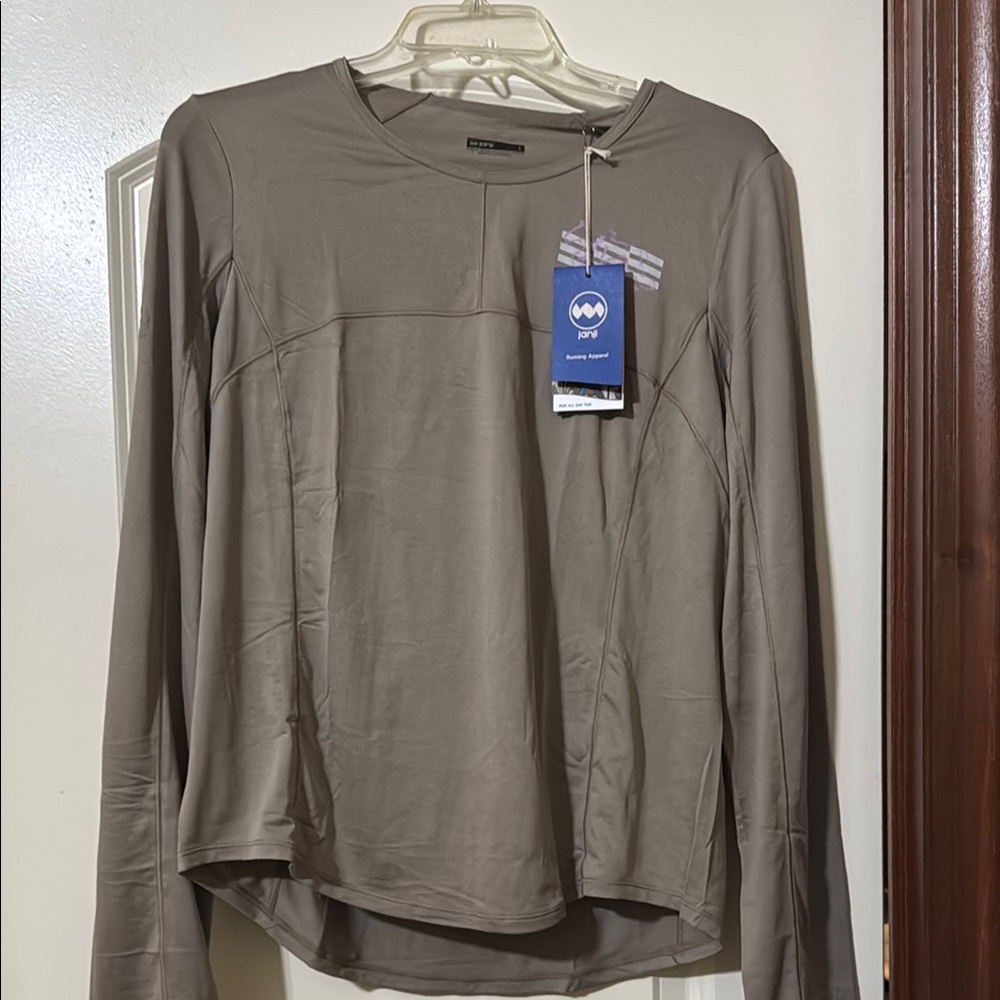 Janji Tan Long Sleeve Tee with Relaxed Fit and Subtle Design Detail